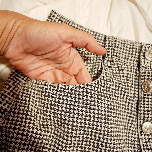 Zara Micro Houndstooth Black White Button Down Front Denim Mini Skirt Women's M - Picture 5 of 9